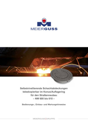 Bedienungs-, Einbau- und Wartungshinweise. Selbstnivellierende Schachtabdeckungen teleskopierbar im Konus/Auflagering für den Straßenneubau NW 600 bis 610. Bitte klicken Sie auf das Vorschaubild, um das entsprechende PDF-Dokument in einem separaten Fenster zu öffnen.