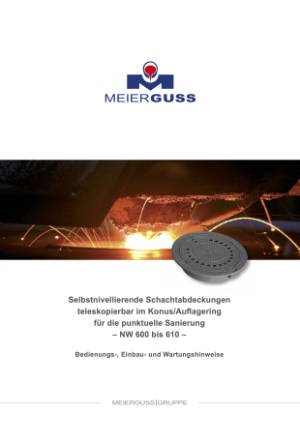 Bedienungs-, Einbau- und Wartungshinweise. Selbstnivellierende Schachtabdeckungen teleskopierbar im Konus/Auflagering für die punktuelle Sanierung. NW 600 bis 610. Bitte klicken Sie auf das Vorschaubild, um das entsprechende PDF-Dokument in einem separaten Fenster zu öffnen.