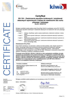 Certificate DIN EN 124. Bitte klicken Sie auf das Vorschaubild, um das entsprechende PDF-Dokument in einem separaten Fenster zu öffnen.